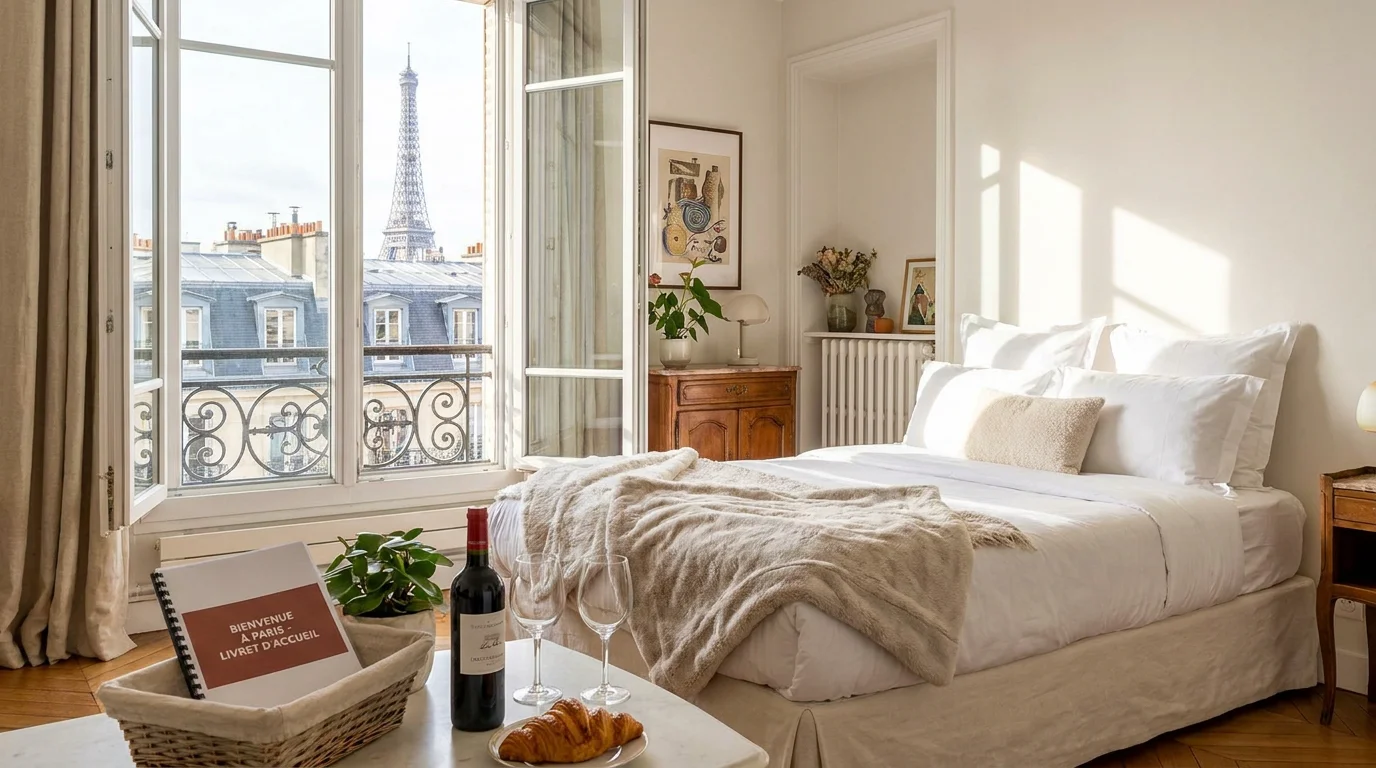 Appartement parisien aménagé pour la location saisonnière avec vue sur les toits de Paris