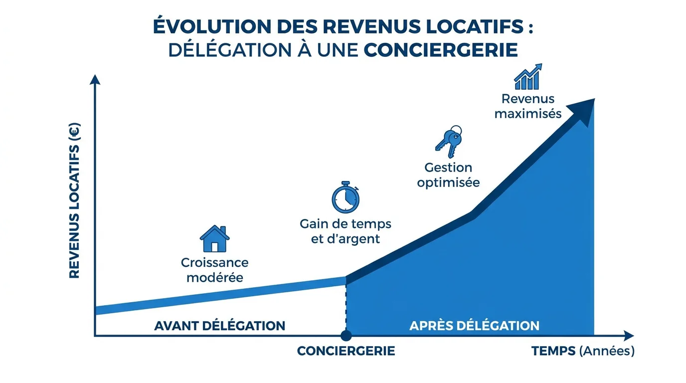Graphique illustrant l'augmentation des revenus locatifs après délégation de la gestion saisonnière