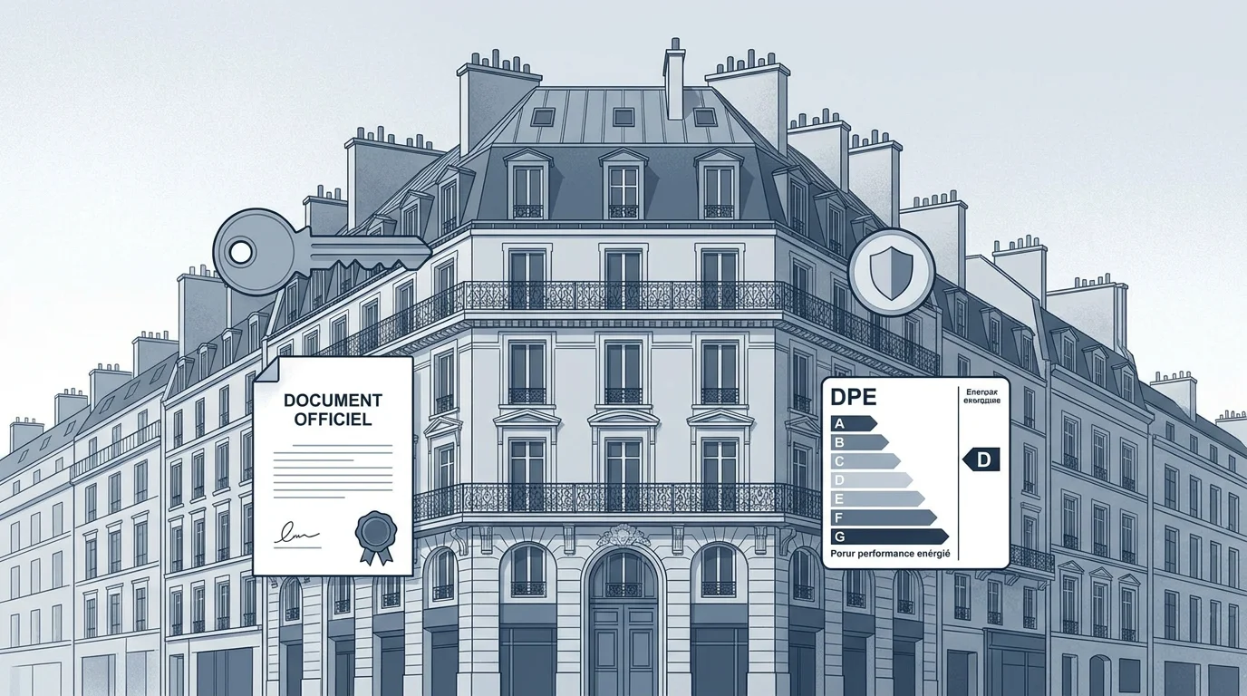 Immeuble parisien avec icônes réglementaires illustrant la loi Le Meur sur les meublés de tourisme