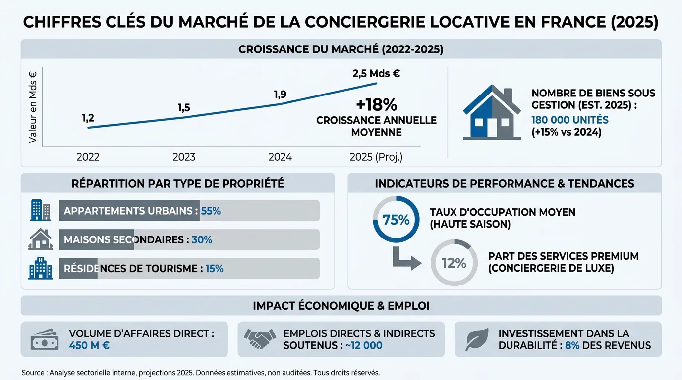Infographie des chiffres clés du marché de la conciergerie en France en 2025