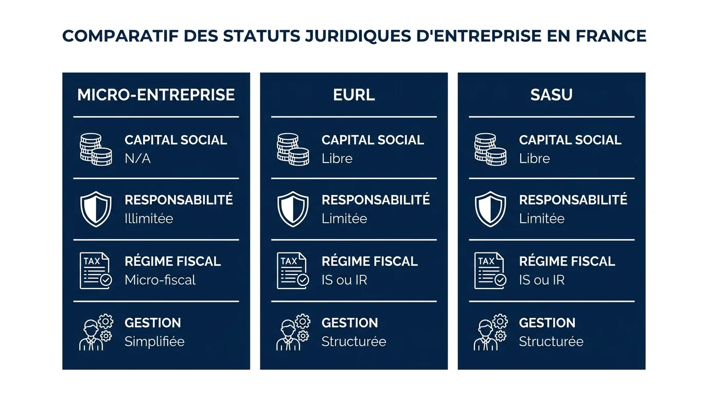 Infographie comparative des statuts juridiques pour créer une conciergerie privée en France