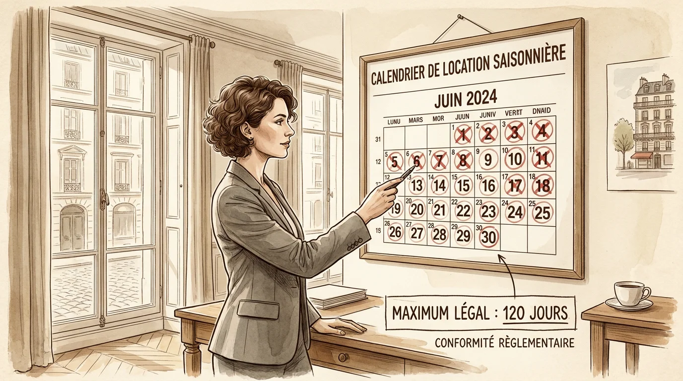 Calendrier illustrant la durée maximale de location saisonnière en jours par an en France