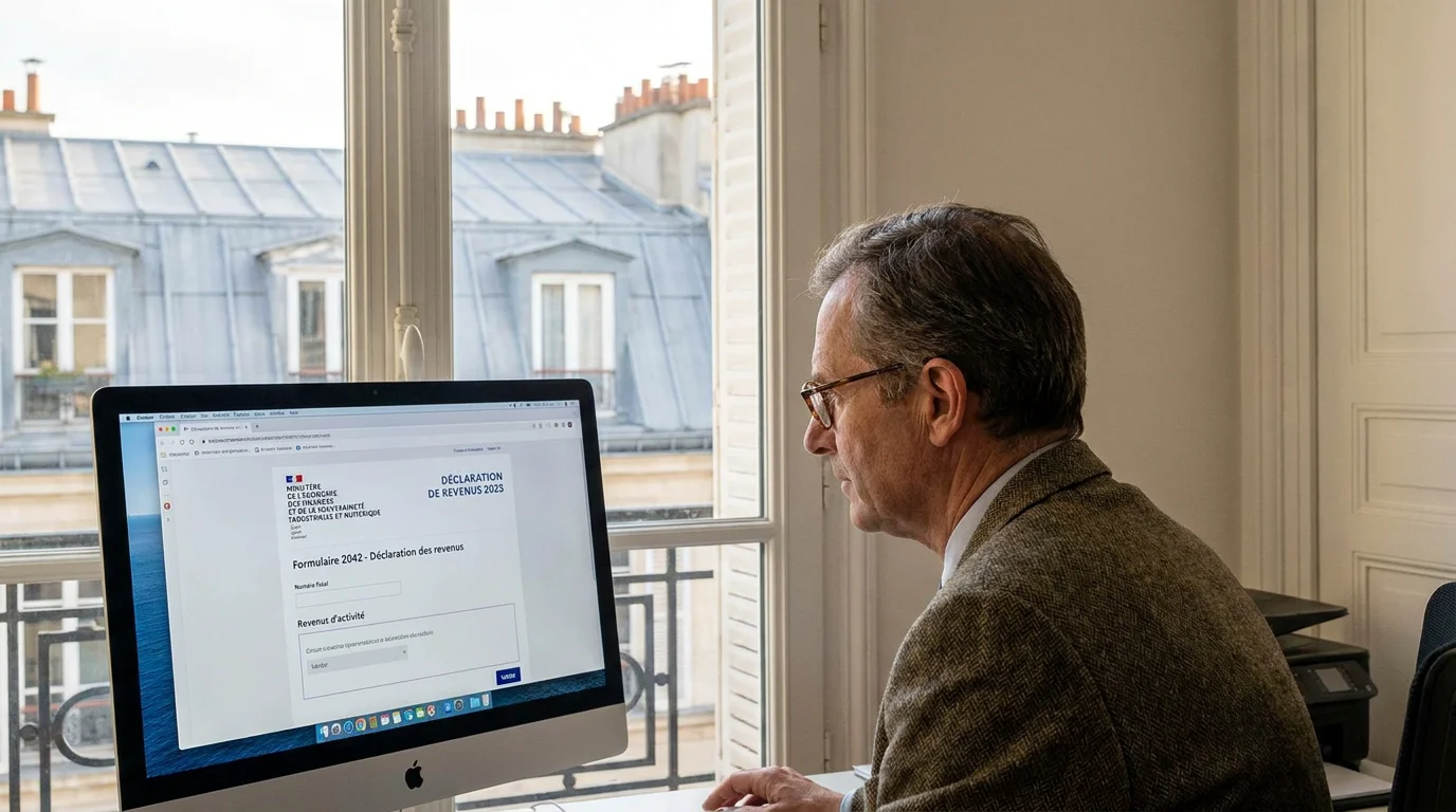 Propriétaire effectuant une déclaration de location saisonnière en ligne à Paris