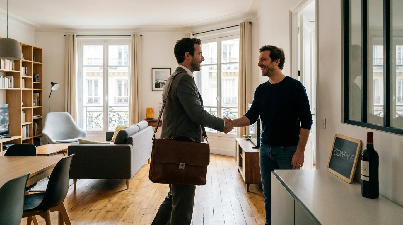Accueil professionnel d'un voyageur dans un appartement meublé à Paris