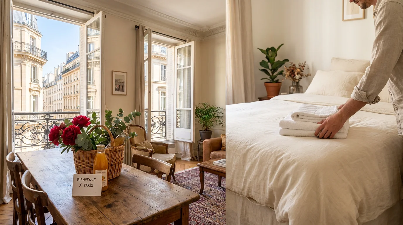 Appartement parisien meublé préparé pour accueillir des voyageurs en location courte durée