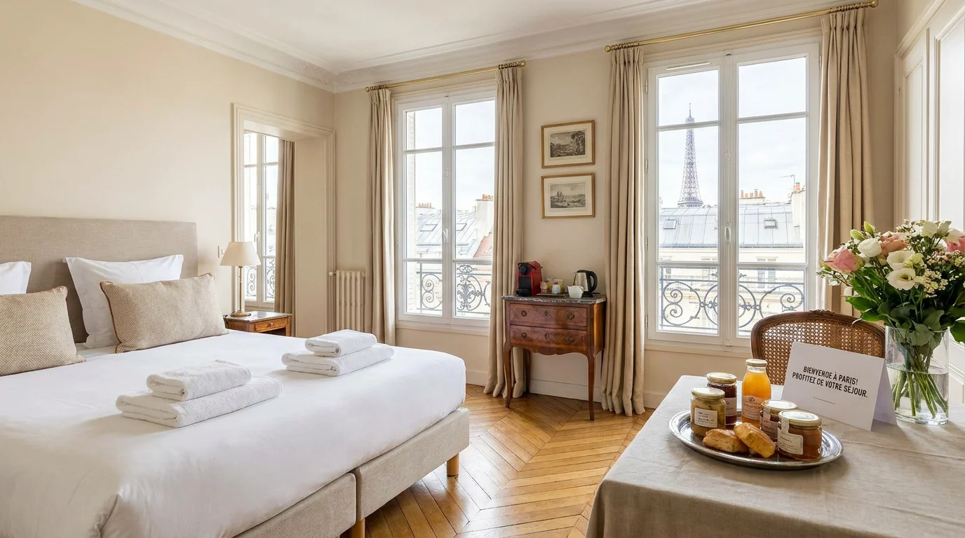 Appartement parisien préparé par une conciergerie pour accueillir des voyageurs Airbnb