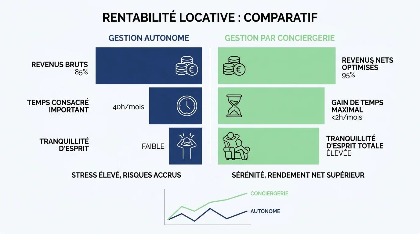 Graphique comparant la rentabilité entre gestion autonome et conciergerie Airbnb