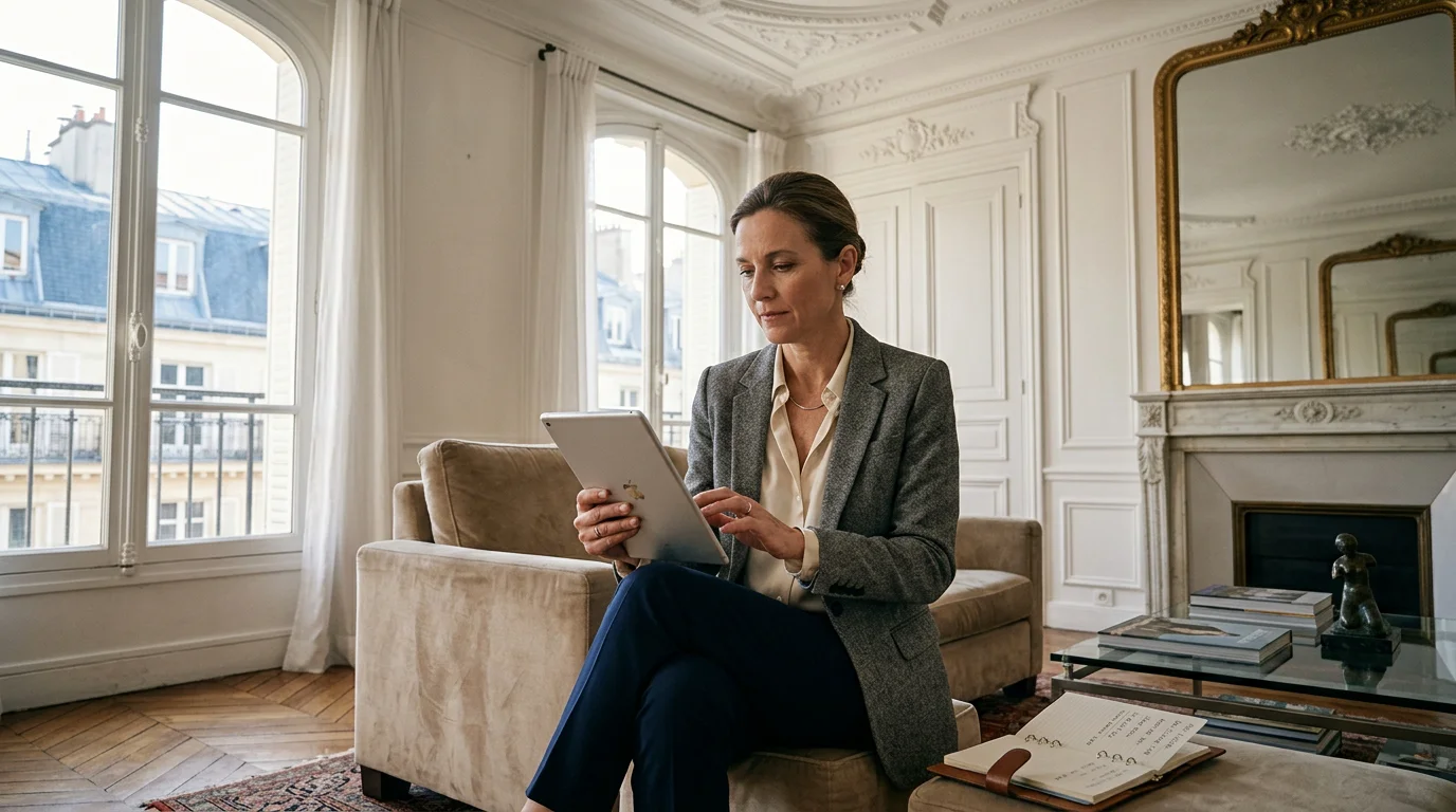 Gestionnaire préparant un appartement parisien pour une location saisonnière