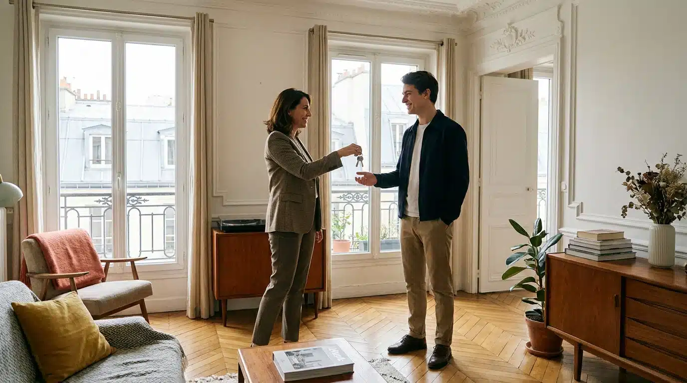 Remise de clés pour un bail mobilité dans un appartement meublé à Paris
