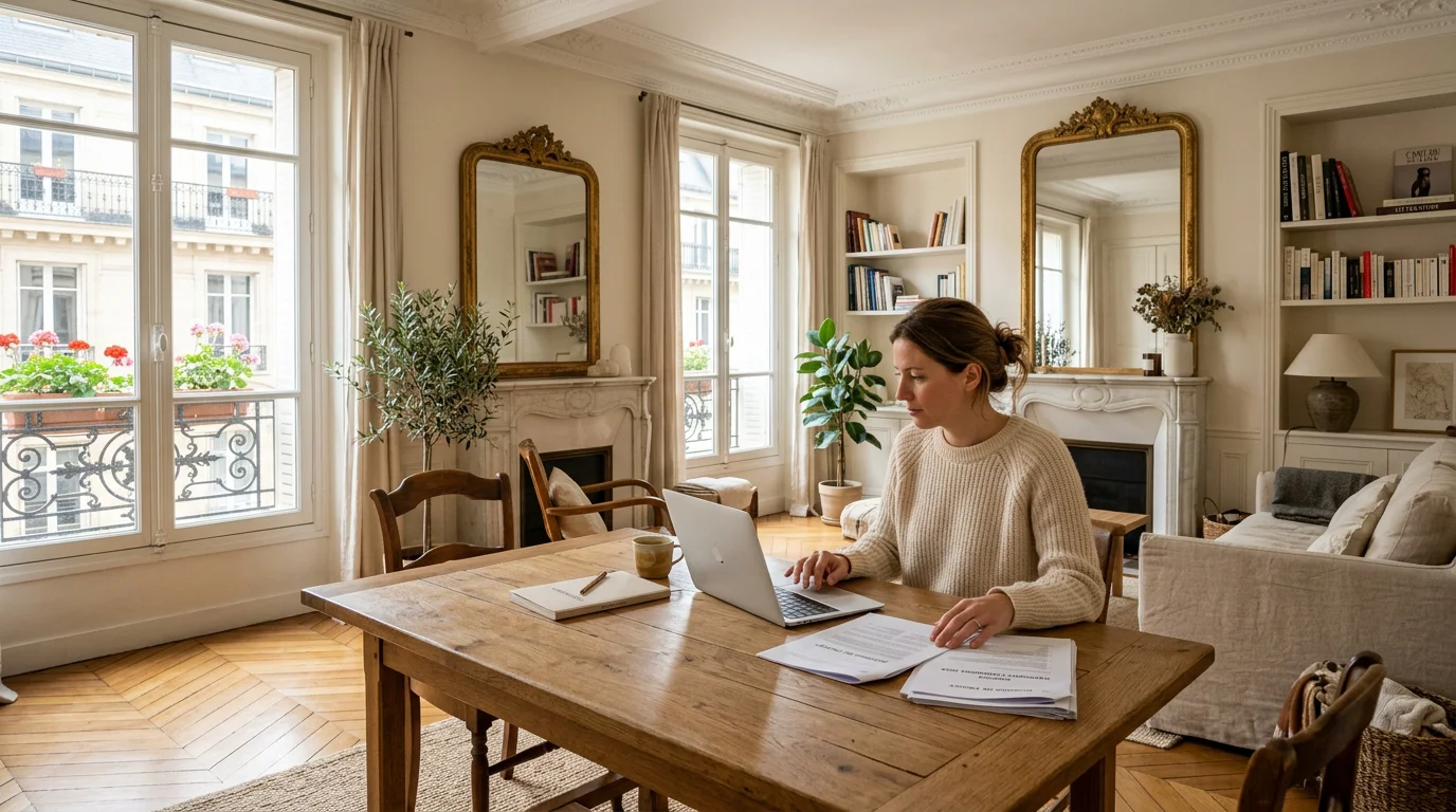 Propriétaire préparant l'enregistrement de son logement en location courte durée à Paris