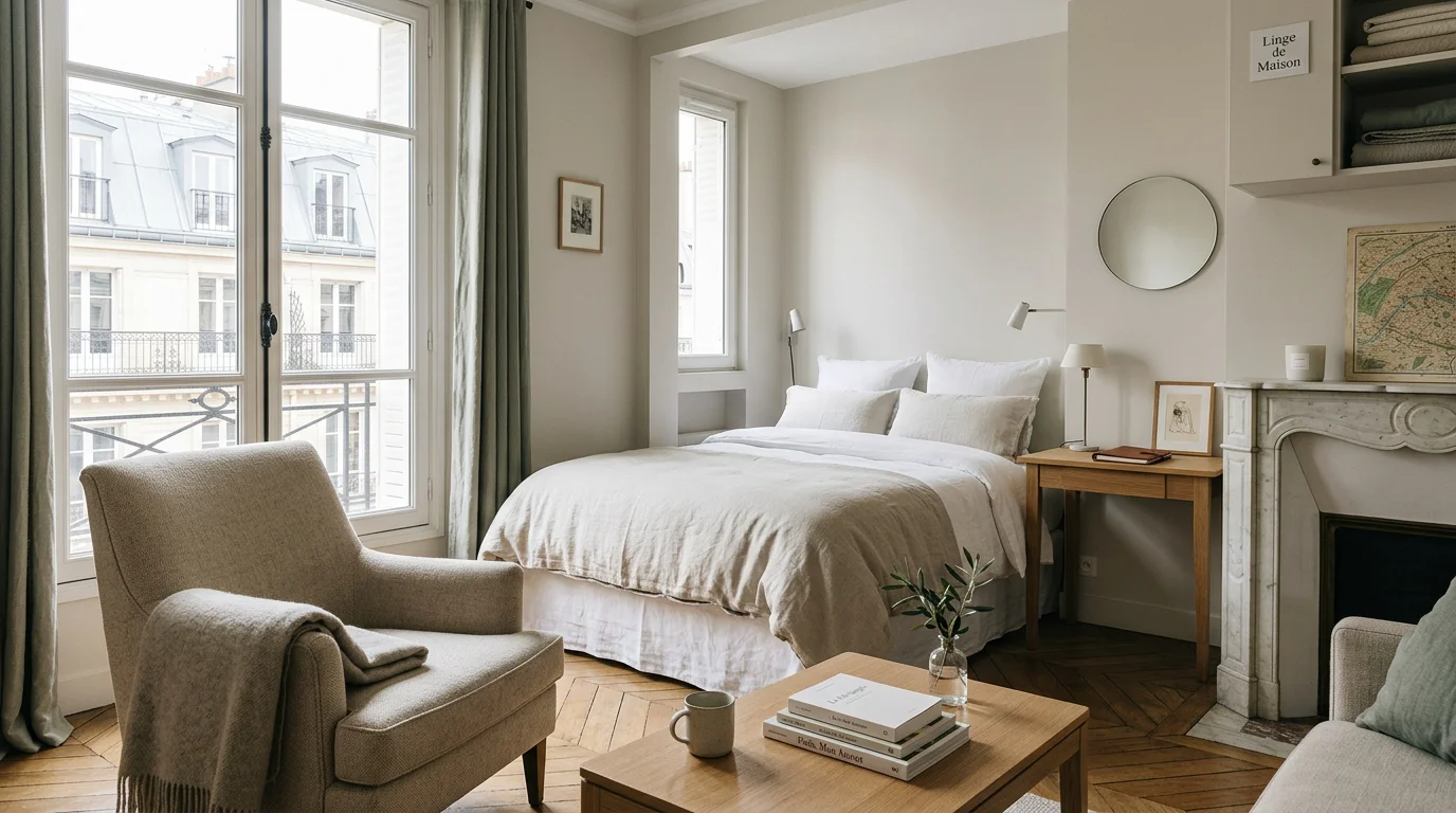Intérieur soigné d'un meublé de tourisme classé à Paris