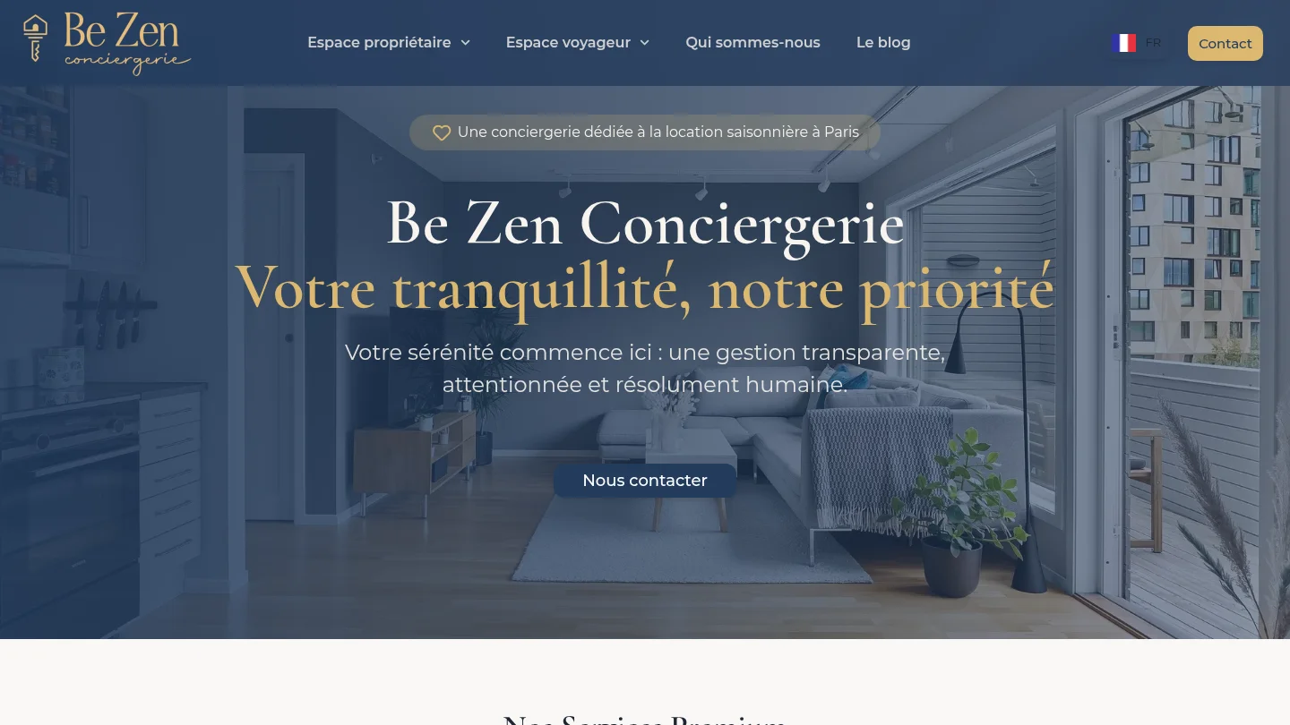 Capture de la page d’accueil de Be Zen Conciergerie